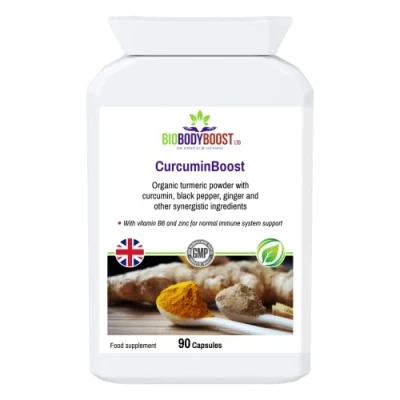 Image of BioBodyBoost CurcuminBoost Immunity Support Formula Organic Turmeric High Potency Curcumin Ginger Piperine Extracts 90 Capsules