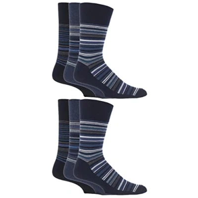 Image of Gentle Grip 6 Pairs of Mens Honeycomb Top/Cotton Rich Socks, in Bigfoot size 12 14 UK (Stripes SOMRJ49)