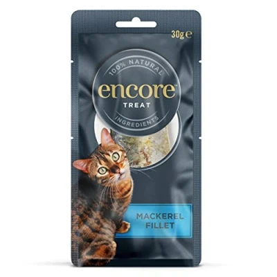 Image of Encore 100 Percent Natural Cat Treats, Whole Mackerel Loin Snack, 30g (Pack of 12)