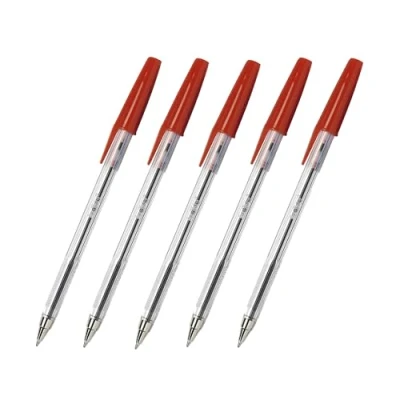 Image of indigo RED Ball point Pens. Quality Stick Biro Pens for Home School Office. 0.7mm Medium Encased Nib (50)