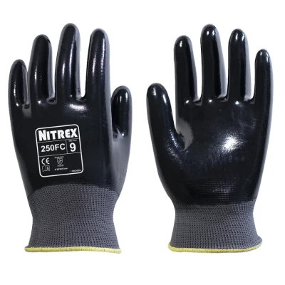 Image of Nitrex 250FC Work Gloves General Handling Safety Resistant to Abrasions, Cuts, Tears, and Punctures Full Nitrile Coating for Mechanical Industrial Protection 10 Pairs Size 8