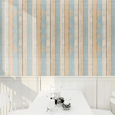 Image of JOLIHOME Brown and Blue Wood Grain Effect Self Adhesive Wallpaper Vintage Planks Removable Peel Stick Contact Paper for Door Cabinet Bar Counter Bedroom Kitchen 44x500cm