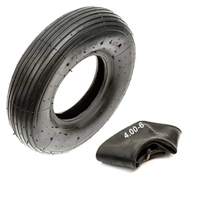 Image of Tyre &amp; Bent Valve Inner Tube 3.50 6 350 4 Ply Line Tread Inch Wheelbarrow