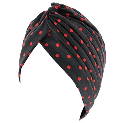 Image of Topkids Accessories Hair Turban Head Wrap, Sleep Cap, Scarf, Towel, Chemo Headwear for Women UK, Silk Wrap Sleeping (Polka Dot Print Black &amp; Red)