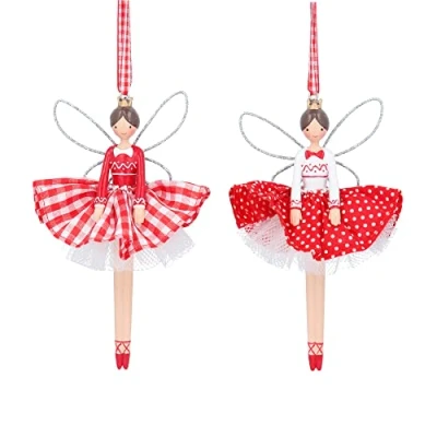 Image of Gisela Graham Set of Two Polka Dot Fairy Christmas Tree Decorations