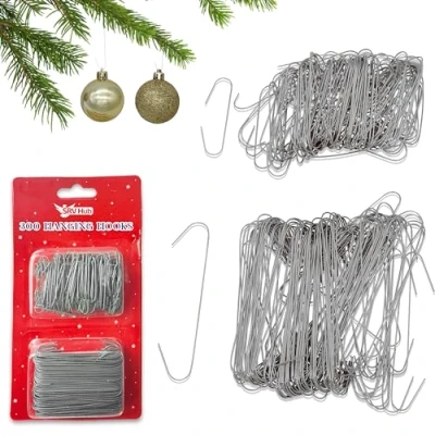 Image of Pack of 300 Silver Hanging Hooks for Christmas Decorations, Tree Baubles Metal Home Kitchen Party Assorted Sizes