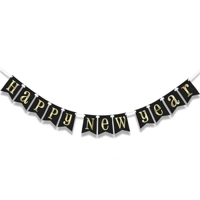 Image of Unique Party 77137 7ft Black and Gold Happy New Year Bunting