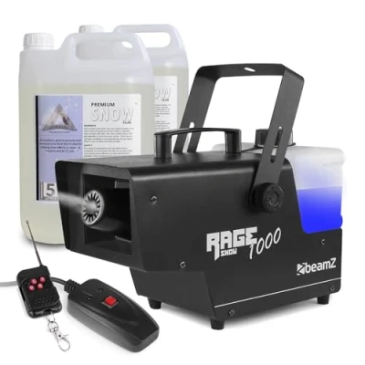 Image of beamz Rage1000 Snow Machine with Wired Remote Fake for Party Includes 10L Fluid Artificial Effects Indoors or Outdoors