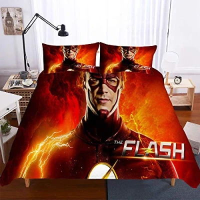 Image of EU VV Superhero Flash Cotton Bedding Set Bed Skirt+2 Pillowcases+Duvet Cover (Single(135x200cm),Hero 06)