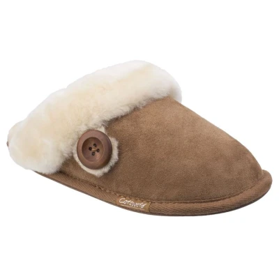 Image of Cotswold Womens Lechlade Sheepskin Mule Slipper Chestnut Leather Size 3 (UK Shoe)