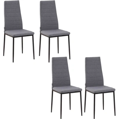 Image of HOMCOM High Back Dining Chairs Upholstered Linen Touch Fabric Accent Set of 4