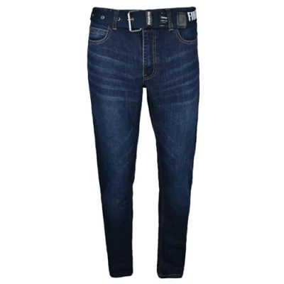 Image of Firetrap Mens Jeans Straight Leg Denim Pants Zip Fly Trouser with Multi Pockets Casual Bottom Dark Wash 32W / 32L