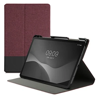 Image of kwmobile Case Compatible with Samsung Galaxy Tab S6 Lite (2024/2022/2020) PU Leather and Canvas Cover Stand Feature Dark Red/Black