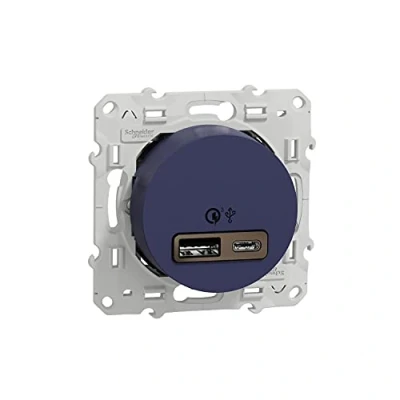 Image of Schneider Electric S550219 Odace Dual USB Socket Quick Charge Type A+C Cobalt 18W 3.4A