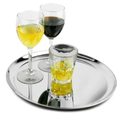 Image of bar@drinkstuff Stainless Steel Waiters Tray 10inch Round Service Tray, Circular Serving Bar Drinks Ideal for Food &amp;