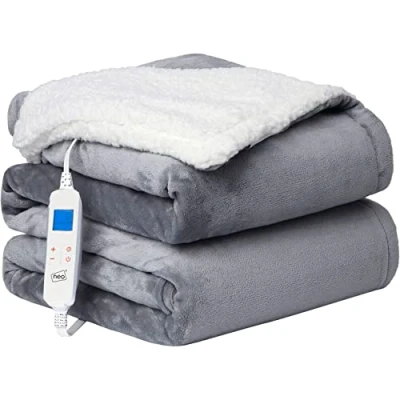 Image of Neo Electric Heated Throw Over Blanket Soft Thickened Flannel Sherpa Reversible (Grey)