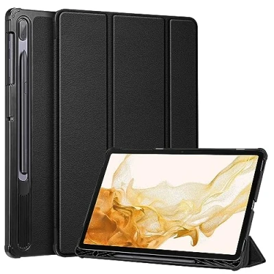 Image of Fintie Slim Case for Samsung Galaxy Tab S8 Plus 2022/S7 FE 2021/S7 2020 12.4 Inch with S Pen Holder, Ultra Thin Lightweight Tri Fold Stand Cover Auto Wake/Sleep, Black