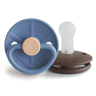 Image of FRIGG Little Viking Silicone Pacifier Pack of 2 Pacifiers Soother Dummy BPA Free Made in Denmark Symmetrical Cherry Shaped Nipple (Ocean View/Cocoa, Size (6 18 Months))