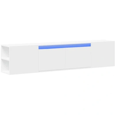 Image of vidaXL White TV Wall Cabinet with LED Lights Floating Unit Engineered Wood 180x31x39.5 cm Living Room/Bedroom Storage