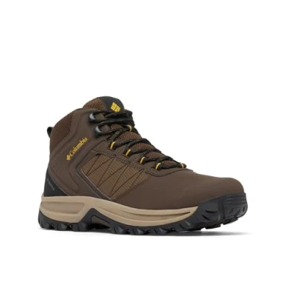 Image of Columbia Men&#039;s Transverse Hike Waterproof, Waterproof Mid Rise Trekking and Hiking Boots, Cordovan/Golden Yellow, 11