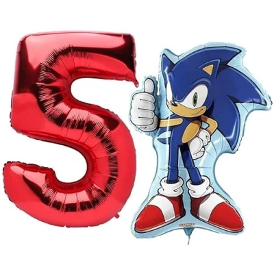 Image of Toyland® Sonic The Hedgehog Foil Balloon Pack 1 x 29&quot; Character Shape &amp; 40&quot; Number Kids Party Decorations