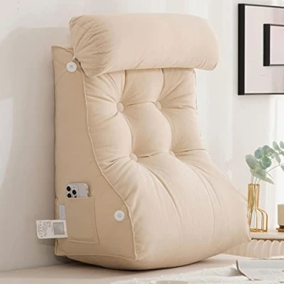 Image of CLEMMO Reading Pillow For Bed,Lumbar Support Cushion,Back Rest Pillow,Backrest Books,Gaming,TV,With Neck Pillow,Perfect Sitting,Reading,or Gaming