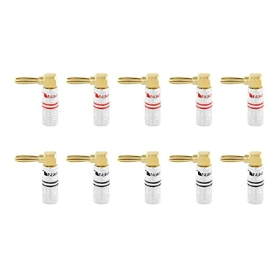 Image of Nakamichi Excel Series 24k Gold Plated Banana Plug 12 AWG 18 Gauge Size 4mm Speakers Amplifier Hi Fi AV Stereo Home Theatre Audio Wire Cable Screw Connector 10 Pcs (5 Pairs), Right Angle