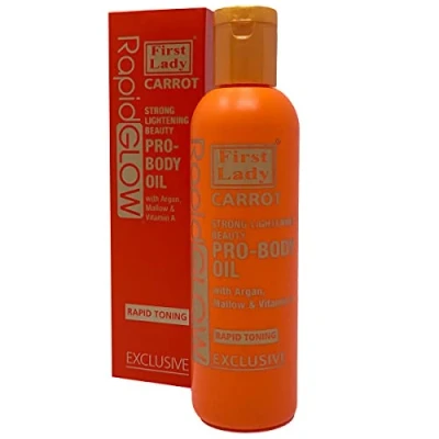 Image of First Lady Rapid Glow Carrot Strong Skin Lightening Beauty Pro Body Oil 200ml with Argan, Mallow, Vitamin A