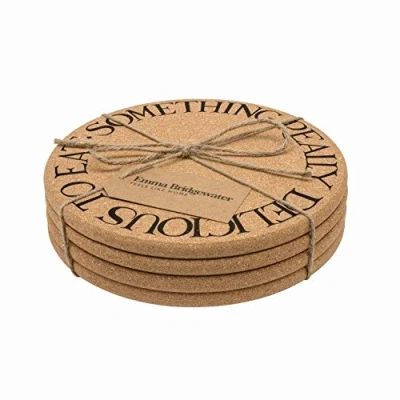Image of Emma Bridgewater Set of 4 Cork Placemats 226(d) X 12mm Thickness Something Delicious to Eat Black Toast