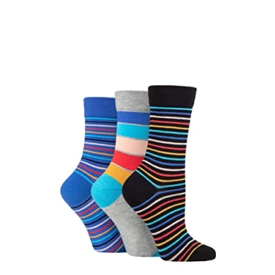 Image of SockShop Ladies Gentle Bamboo Socks with Smooth Toe Seams In Plains and Stripes Pack of 3 (Beach Hut, 4 8)
