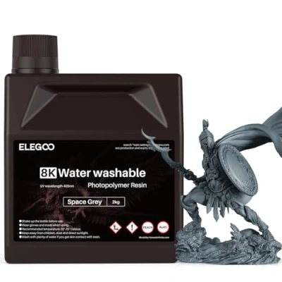 Image of ELEGOO 8K 3D Printer Resin, Water Washable Resin 405nm UV Curing, Best for 8K/9K/12K/14K/16K LCD Space Grey 2000G