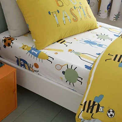 Image of Catherine Lansfield Bugtastic Double Easy Care Fitted Sheet Yellow