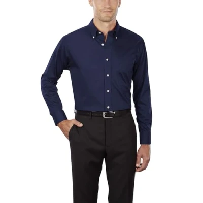 Image of Van Heusen Men&#039;s Regular Fit Twill Solid Button Down Collar Dress Shirt, White, Medium