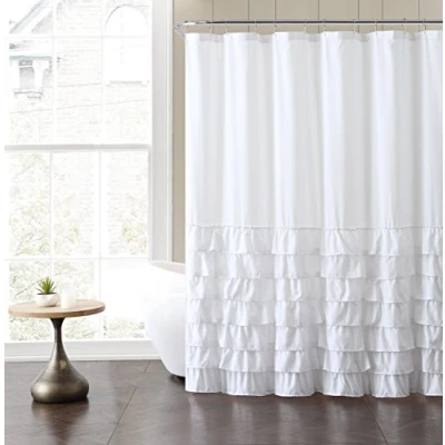 Image of VCNY Home Melanie Ruffle Shower Curtain, 72x72, White