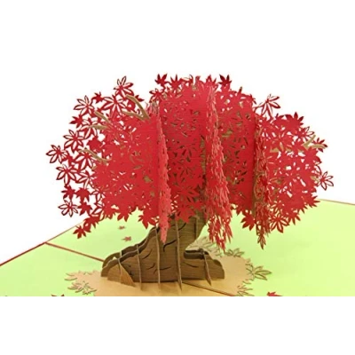 Image of PopLife Red Japanese Maple Tree 3D Pop Up Mothers Day Card Anniversary Happy Birthday Card, Congratulations Gift for Her Folds Flat Mother, Daughter, Wife, Dad, Husband