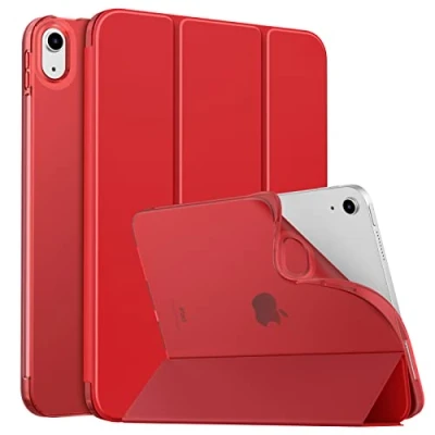 Image of MoKo Case for iPad 10th Generation 2022, 10.9 inch Case, Soft TPU Translucent Frosted Back Cover Slim Shell Protective with Adjustable Angles, Auto Wake/Sleep, Red