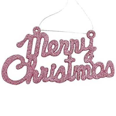Image of Widdle Gifts Merry Christmas Glitter Hanging Sign Decoration Pink 4704