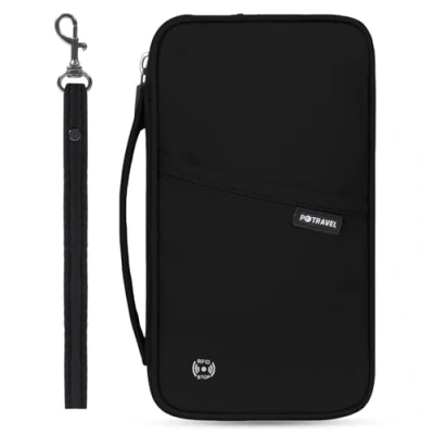 Image of Travel Wallet Family Passport Holder, Portable Document Organiser RFID Blocking Waterproof for Women Men ID Card Credit Cards Flight Tickets Money Coins Phone Black