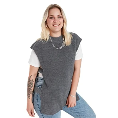 Image of Trendyol Women Plus Size Relaxed Poncho High Neck Knitwear Sweater