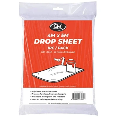 Image of Plastic Drop Dust Sheet Protective Cover for DIY Home Painting Decorating (4m x 5m)