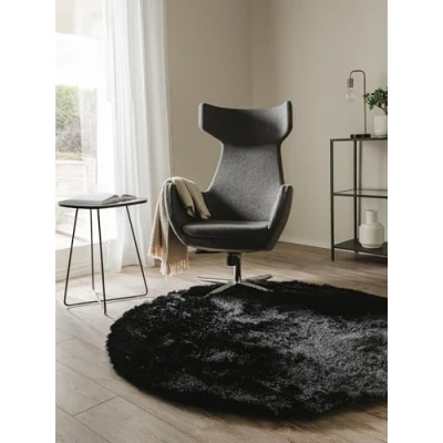 Image of benuta Whisper Shaggy Deep Pile Rug, Black, Diameter 80 cm, Round, Long Rug for Bedroom and Living Room