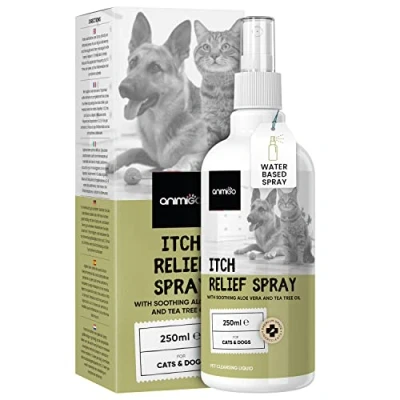 Image of Cat &amp; Dog Itchy Skin Relief Spray With Pure Aloe Vera, Tea Tree Castor Oil Natural, Lick Safe Anti itch and For Allergies Hot Spots 250ml