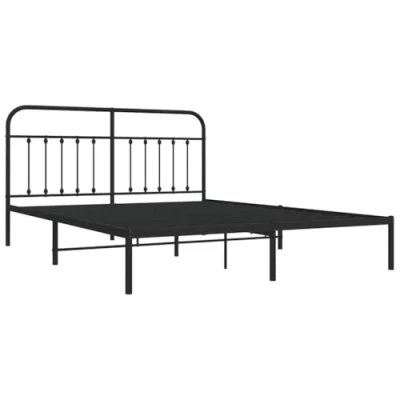 Image of vidaXL Industrial Style Sturdy Metal bed Frame with Headboard and Under Storage, Size 183x213 cm Black