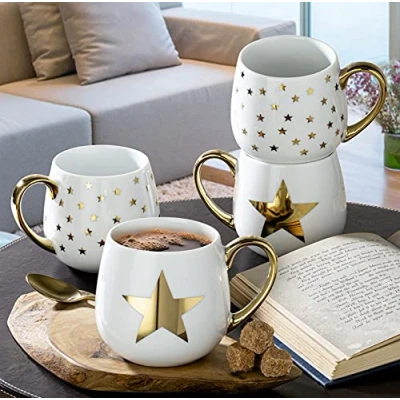 Image of EMS UK LTD 4 Piece Metallic Gold Star Hug Mugs
