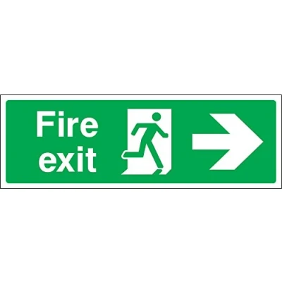 Image of Fire exit right safety sign 1.2mm rigid plastic 300mm x 100mm