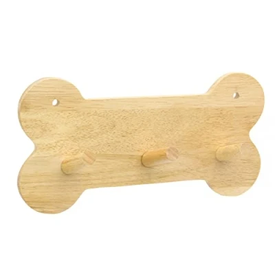 Image of Carousel Home Hevea Wood Dog Bone Wall Hooks 3 Peg Puppy Pet Leash Wooden Decorative Lead Storage