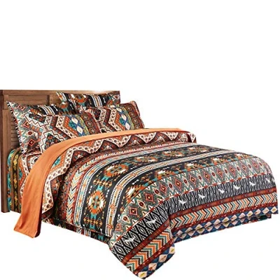Image of Loussiesd Bohemian Duvet Cover Set Ethnic Vintage Boho Exotic Bedding King Size Retro Printed Bedspread Microfiber Aztec Comforter with 2 Pillow Shams Zipper