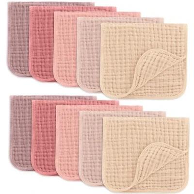 Image of Comfy Cubs Muslin Cloths for Baby, Baby Essentials, Burp Cloths, Squares, 100% Cotton, Hand Washcloths 6 Layers Extra Absorbent and Soft (Multi Girl, 10 Pack, 50 X 25 CM)