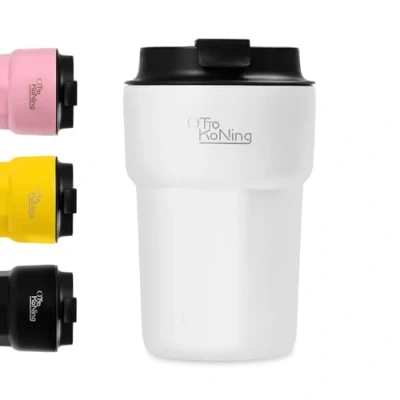Image of Otto Koning Coffee Cup Travel Mug 350ML, Insulated with Leakproof Lid, Reusable Cups for Travel, Stainless Steel Hot and Cold Water Tea (White 350ml/12oz)