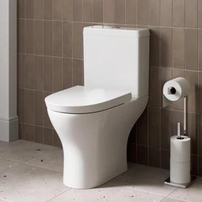 Image of Affine® Arles Modern Bathroom Cloakroom Close Coupled Toilet Space Saving Short Projection Small WC Toilets, Soft Seat, Curved Pan, Dual Flush Cistern System, White Gloss Ceramic